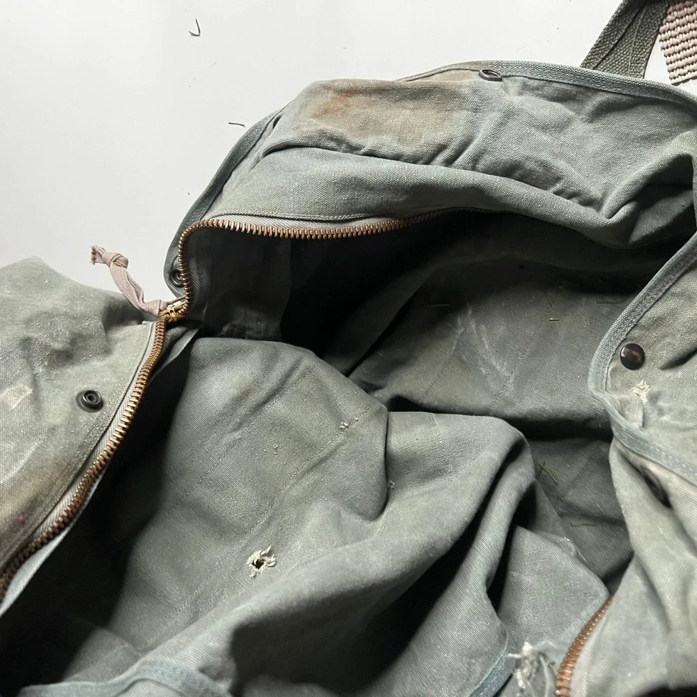Vintage 80s Military Canvas Duffel Bag Olive Drab Conmar Brass Zipper Large